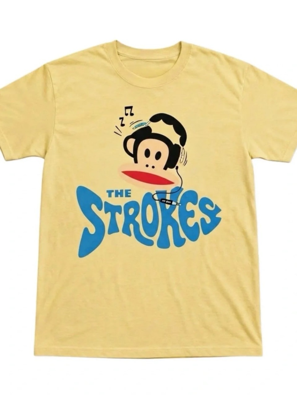 Yellow Graphic Tee with Blue The Strokes and Monkey